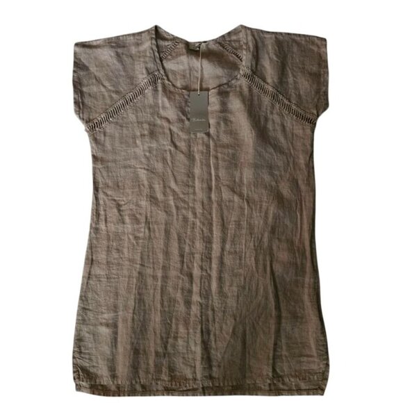 Bellambra Women's Sand Color 100% Pure Linen Short Sleeve Blouse Size Large NWT - Picture 2 of 14